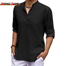 Neue männer Leinen Langarm V-ausschnitt T-shirt Einfarbig Oversize Casual Hemd Baumwolle Hemd Plus Größe Yoga Taste Shirts für Männer