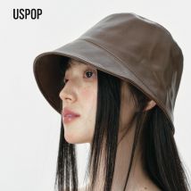 USPOP Frauen PU Leder Eimer Hüte Retro Streetwear Fischer Kappe Mode Hut für Herbst Winter