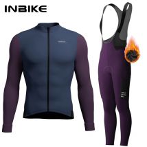 INBIKE-ropa de ciclismo de invierno para hombre, conjuntos de ciclismo de lana, Jersey de manga larga con bolsillos, pantalones largos con pechera para bicicletas de carretera