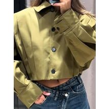 Frauen Revers Volle Hülse Kurzen Mantel 2025, Herbst Solide Einreiher Plissee Lose Jacke Neue Chic Straße Motorrad Crop Tops