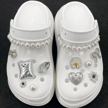12 Stück Gänseblümchen Schleife ABS Perle Diamant Dekoration Kette Schuh Charms für Crocs Clogs Bogg Bag Geschenkidee