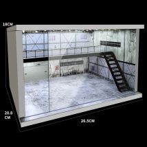 Diorama-Modelle im Maßstab 1:64, Parkplatz, Garage, mit USB-LED-Beleuchtung und Acryl-Vitrine, Miniatur-Automodell-Displaybox