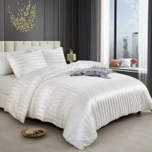WASART Satin-Streifen-Bettbezug in Elfenbeinweiß, luxuriöses Bettwäsche-Set im Hotelstil, 220 x 240 cm, Bettdecken-Set für Paare, King-Size-Größe, hypoallergen