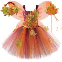 Disfraces de hadas de Hojas de arce de otoño para niñas, vestidos de princesa elfo del bosque con alas, traje de Halloween y Navidad para niños