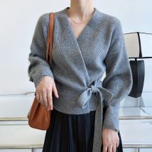Women's Knitted Wrap Cardigan with Tie Side Wrapover Front.Surplice Top Sweater Jacket Fall Winter Ladies Elegant Fashion