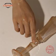 CANNER 925 Sterling Silber Blumen-Kleeblatt CZ Fingerring-Kettenarmband für Damen Ins Handkette Pferdeaugen-Schmuck Partygeschenk