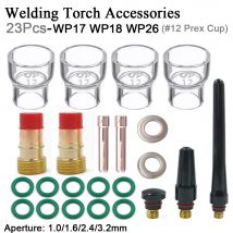 23Pcs TIG Welding Kit WP17 WP18 WP26 Accessories Tig Welding Stubby Gas Lens #12 Pyrex Glass Cup Spares Welding Torch