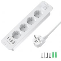 EU-Stecker, integrierte Desktop-Steckdosenleiste mit 4/6 AC-Steckdosen, 2 USB 2 Typ C, Hauptsteuerschalter, 2 m Verlängerungskabel