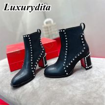 Hochwertige Damen-Stiefel mit hohem Absatz, luxuriöse modische Damen-Stiefeletten, Designer-Stiefel mit rotem Absatz und Ledersohle über den Kniestiefeln 0739