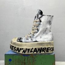 Bemerkung Kultur Original Designer Maßgeschneiderte handgemachte Hand Graffiti Canvas Trainer 7cm dicke Sohle Sneakers Stiefel