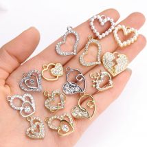 10 ciondoli misti a forma di cuore con zirconi, ciondolo in lega di perle per la creazione di gioielli, squisiti orecchini d'amore, collane, gioielli artigianali