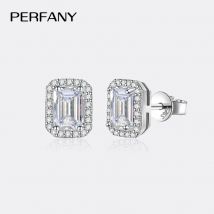 PERFANY 2CT Smaragd/Strahlung Cut Moissanit Ohrringe für Frauen S925 Reinem Silber Rechteckige Simulation Diamant Hochzeit Schmuck
