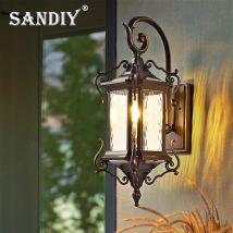 SANDIY Outdoor Veranda Lampe Wand Halterung Wandleuchte Retro Balkon Licht Wasserdichte Garten Laternen Europa Terrasse Beleuchtung Leuchte Glas