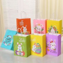 5 Stück Hasen-Kaninchen-Geschenktüten aus Papier mit Cartoon-Design – perfekt für Osterparty-Dekorationen, Geschenkverpackungen, festliche Verpackungen