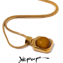 Yhpup Hochwertige Halskette mit quadratischem Anhänger aus natürlichem Tigerstein, rostfrei, goldfarben, modischer Kragen, vielseitiger Schmuck, Geschenk