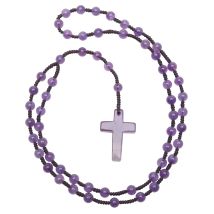 Natural Crystal Stone Cross Pendant Beaded Necklace For Men Women Catholic Rosary Hand Knotted Necklace Healing Jewelry