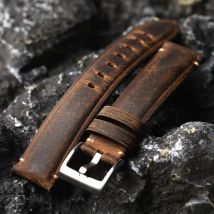Cinturino per orologio in pelle di vacchetta fatto a mano con strato di testa, 18 19 20 21 22 mm marrone, bracciale in pelle spazzolata vintage, cinturino per orologio da uomo ispessito