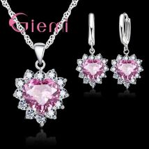 Liebe Herz Kristall Anhänger 925 Sterling Silber Partei Schmuck Sets Halskette Ohrringe Für Frauen Valentinstag Geschenke