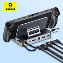 Baseus-estación de acoplamiento USB C para Steam Deck, Nintendo Switch 6 en 1 tipo C a 4K @ 60Hz, concentrador USB 3,0 Gigabit Ethernet compatible con HDMI