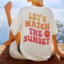 Lassen Sie uns die Sunsetprint Frauen T-Shirt Mode lässig Kurzarm O-Ausschnitt Basic Tops Neuheit niedlichen T-Shirt weiblich