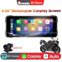 Srnubi Monitor di navigazione per moto portatile da 6,86 pollici Wireless Carplay Android Auto Doppio registratore per fotocamera anteriore posteriore Bluetooth