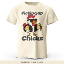 Picking Up Chicks Bedrucktes Herren-T-Shirt aus 100 % Baumwolle, übergroße Tierschnitt-Grafik-T-Shirts für Damen, Tops, T-Shirts, lässige Streetwear