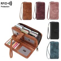 RFID-Anti-Diebstahl-Bürstengeldbörse für Damen, ausgehöhlte Organ-Kartentasche, europäischer und amerikanischer Retro, großes Fassungsvermögen, lange Geldbörse