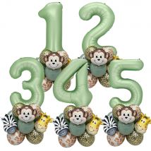 24szt Karton Balony Zwierzęta Wieża Vintage Zielony Balon Numeryczny dla Dzieci Jungle Forest Urodziny Party Jungle Safari Dekoracje