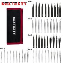 10Pcs Tweezers Set With Bag Industrial Electronic ESD Stainless Steel Anti-Static Precision Tweezer Kits Phone Repair Hand Tools