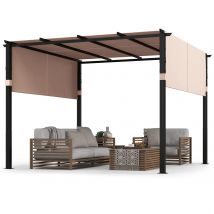 Pergola mit 2 verstellbaren Dächern, 3,05x3,05m Pavillon wasserdicht stabil Winterfest, Gartenpavillon mit robusten Metallsäulen