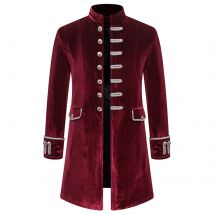 Männer Steampunk Gothic Viktorianischen Jacke Vintage Weinrot Samt Frack Mittelalterlichen Gehrock Uniform Party Kostüm Homme