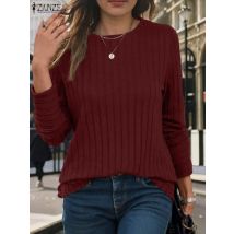 2024ZANZEA Herbst Frauen Blusen Mode Langarm Rippen Tops Elegante Casual Urlaub Blusas Mujer Femme Büro Arbeit Hemd