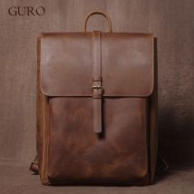 GURO Zaino da uomo retrò in vera pelle Borsa da viaggio con patta semplice Zaino da donna in pelle bovina naturale deluxe Zaini per pendolari giornalieri
