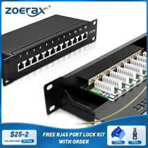 ZOERAX CAT6a 8-Port-Patchpanel, 10 Gbit/s, abgeschirmtes Metall-Netzwerktop, 1 HE-Rack-/Wandmontage, kompatibel mit CAT5e/6/6a/7-Kabeln