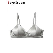 SuyaDream Women Wire Free Silk Bras Natural Silk Lining 3/4 Cups Everyday wear Bra 2025 Underwear Silver Intimates