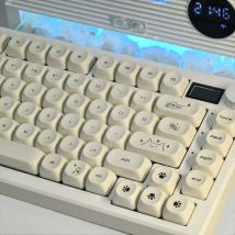 Semplice bianco latte simpatico gatto tema keycap 124 tasti sublimazione PBT MOA profilo tappi a sfera rotondi copritasti tastiera meccanica coreana