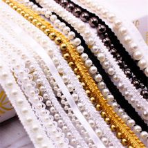 1Yard/10Yards hand genähte Perle Glitter Perlen Geflecht Spitze Band Hochzeits kleid Röcke Kragen Ausschnitt DIY Näh applikationen