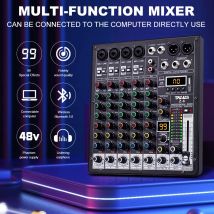 TKLBLS Professional 6-Channel 99DSP Audio Mixer 48V Phantom Power USB Studio Karaoke Bluetooth DJ Console Mixer