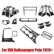Für vw volkswagen polo 2019-2021 schwarz innen zubehör mittelsteuerungs-schalttafel innen tür armlehnen griff abdeckung