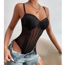 Schlanker Body mit V-Ausschnitt, Spitze, durchsichtig, sexy Body für Frauen, Push-Up, lila, solide Dessous, Shapewear, Damen-Sommerkleidung