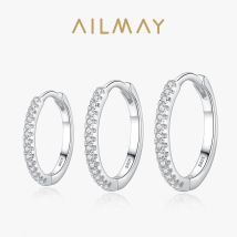 Ailmay 100 % 925 Sterling Silber Klar Zirkon Einfache Mode Creolen Für Frauen Mädchen Anti-allergie Edlen Schmuck Geschenke