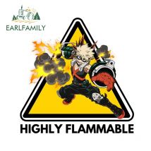 EARLFAMILY 13cm x 12.7cm A Highly Flammable Decal Anime Bakugo Katsuki Car Sticker JDM Window Trunk Decoration