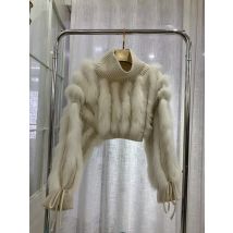 Womens Artificial Fur Fashion Real Fox Fur Knitted Sweater Real Fur Loose Autumn Spring Short Sweater Coat