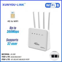 Router WiFi XUNYOU-LINK 4G LTE WiFi 6 300Mbps Modem SIM Bezprzewodowy Modem WiFi Obsługujący 32 Urządzenia Router WiFi dla Azji, Afryki i Europy