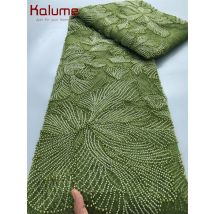 Kalume Green French Mesh Lace Fabric Beads African Lace Fabrics Nigerian Mesh Lace Fabric For Diy Dresses Party Wedding F4034