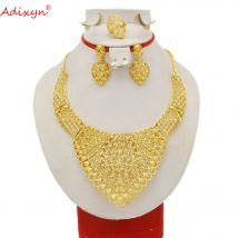 Adixyn Luxus Dubai Gold Farbe Schmuck Sets für Frauen indische Halskette/Ohrringe/Ring afrikanischen nigerian ischen Braut schmuck n04143