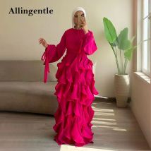 Fashion Ruffle Long Sleeve Prom Dress 2026 Elegant High Neck Solid Color A-Line Pleated Formal Gowns Floor Length Customized