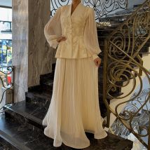 Maßgeschneiderte A-Linie-Abendkleider, bodenlang, V-Ausschnitt, volle Ärmel, Abendkleid, modische Pailletten, einfaches drapiertes, lässiges Partykleid