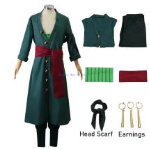 Disfraz de Roronoas, bata tipo kimono de Anime, capa de Zoro, uniforme, trajes de Halloween con pendientes para Comic Con