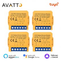 AVATTO Tuya WiFi/ZigBee 1/2 Gang Smart Dimmer Switch Module，Dimmer Light Switch Module APP Remote Control For Alexa Google Home